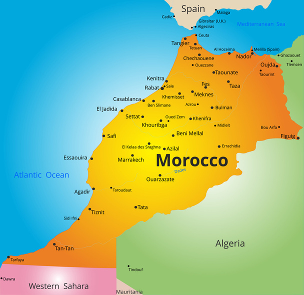 kleurkaart van Marokko land - Vector, afbeelding