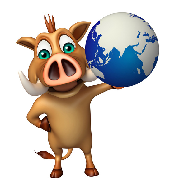 Boar cartoon character  with earth - Photo, Image