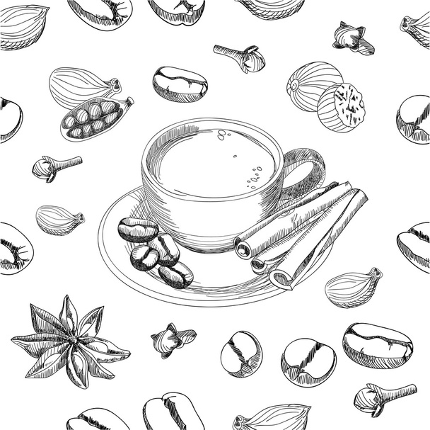 vector koffie naadloos patroon - Vector, afbeelding