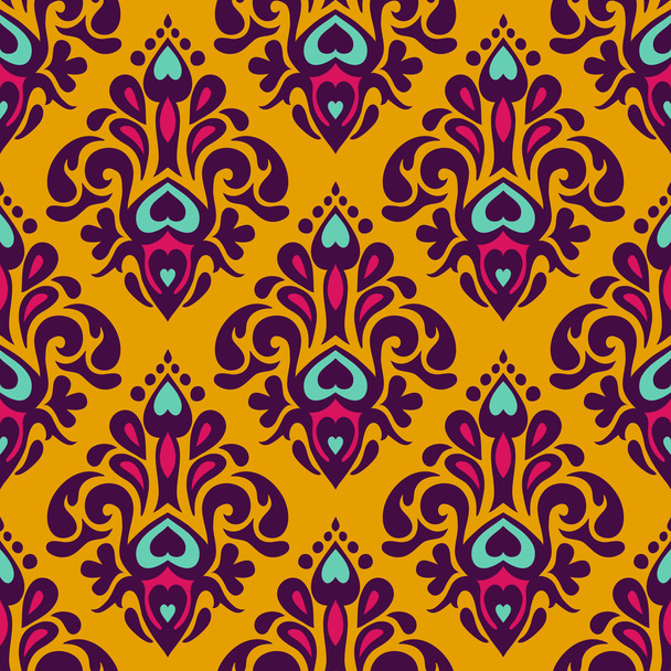 Damask vector festive yellow abstract pattern - Vektör, Görsel