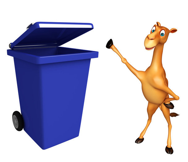 niedliche Kamel-Cartoon-Figur mit Mülleimer - Foto, Bild