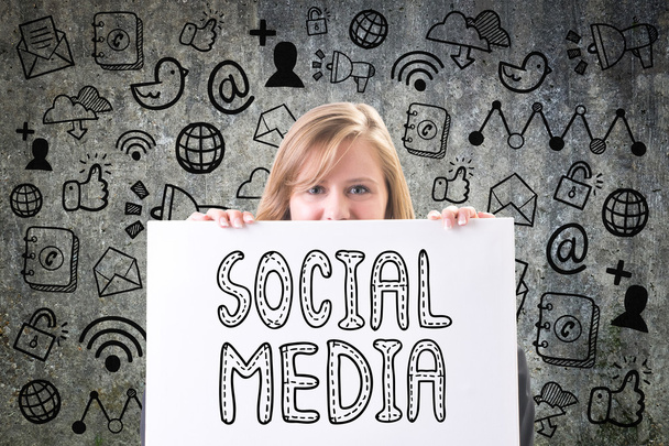 Young businesswoman present social media communication concept - Foto, imagen