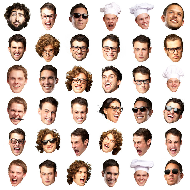 gran colección de caras de persona sobre fondo blanco
 - Foto, Imagen