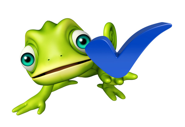 Chameleon cartoon character with right sign  - Photo, Image