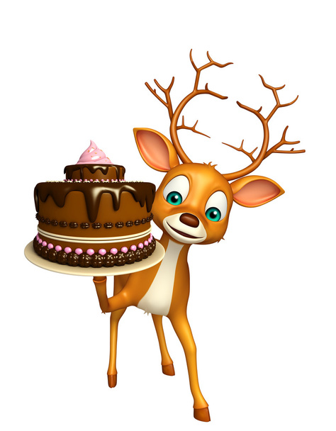Deer cartoon character with cake - Photo, Image