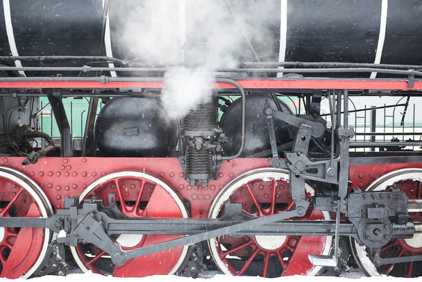 Roues sous locomotive à vapeur
 - Photo, image