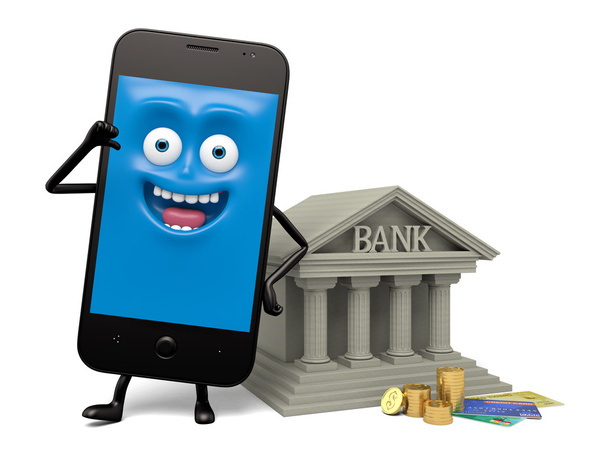 Κινητό τηλέφωνο, Τράπεζα, χρήματα, - Φωτογραφία, εικόνα