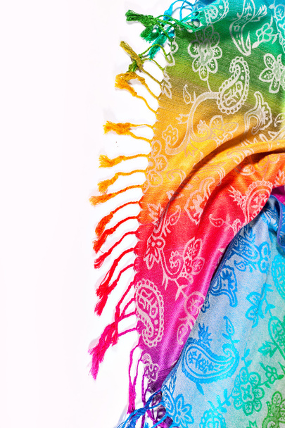 Indian scarf rainbow colors with brushes on a white background - Foto, imagen