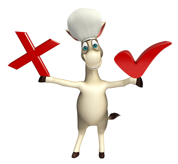 cute Donkey cartoon character with right sign and wrong sign - Photo, Image