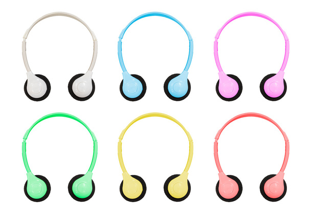 Aislamiento con camino de recorte de auriculares de color pastel en Whi
 - Foto, imagen