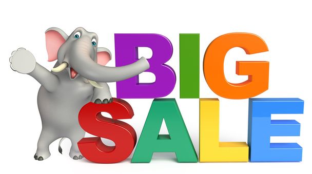cute Elephant cartoon character with big sign  - Photo, Image