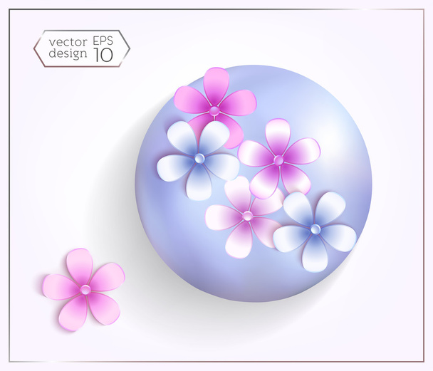 Set-of-realistic-spheres-with-pearl-effect-and-3d-flowers-03 - Vektor, obrázek