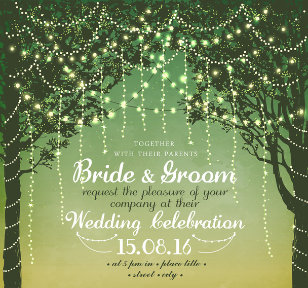 Inspiratie kaart voor bruiloft, datum, verjaardag, vakantie en tuinfeest. Decoratieve holiday lights - Vector, afbeelding