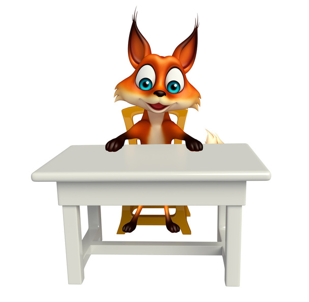 Fox personaje de dibujos animados con mesa y silla
 - Foto, Imagen