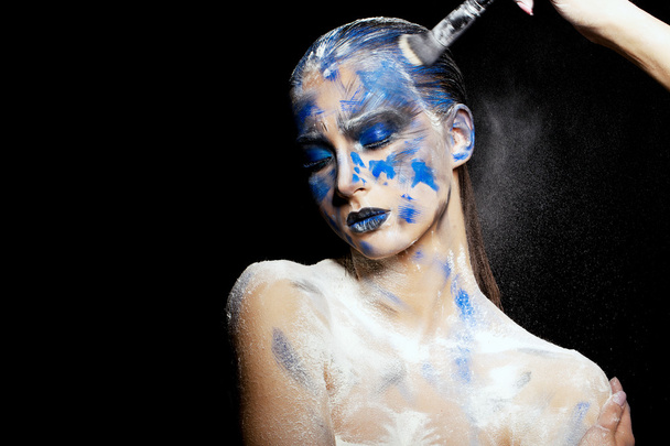 woman with fantasy blue  make up - Φωτογραφία, εικόνα