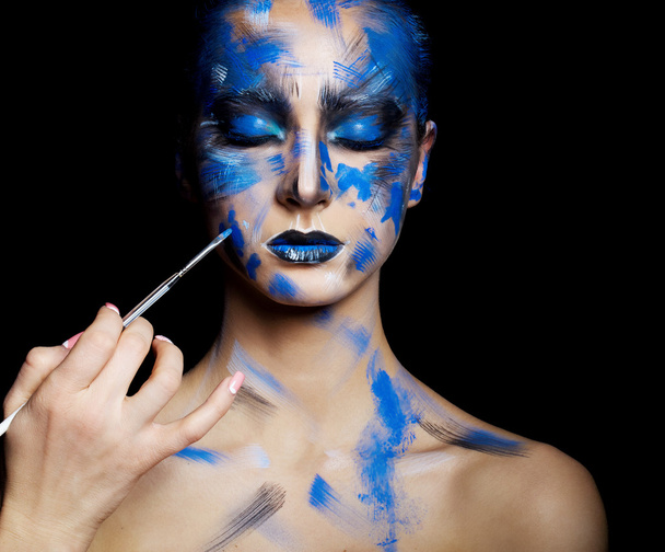 woman with fantasy blue  make up - Fotó, kép
