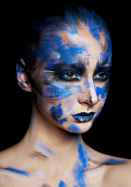 woman with fantasy blue  make up - Фото, изображение