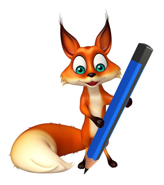 fun  Fox cartoon character with pencil - Photo, Image