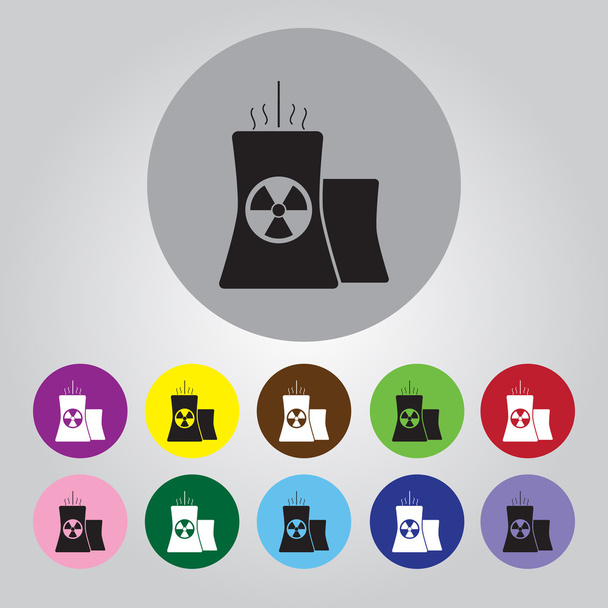 Icono de la central atómica con señal de radiación en la tubería
 - Vector, Imagen