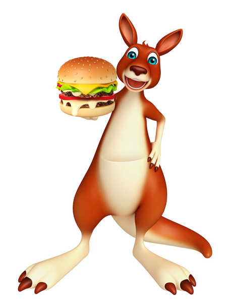 Känguru-Comicfigur mit Burger - Foto, Bild