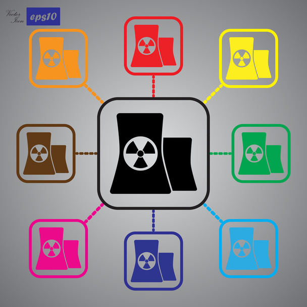 Ikona elektrowni atomowej znakiem promieniowania na rury - Wektor, obraz