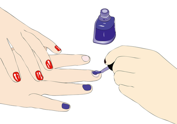 Prueba de esmalte de uñas en un salón de belleza
 - Vector, imagen