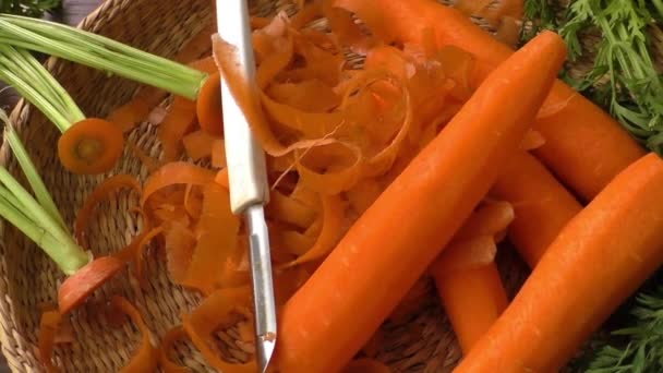 Cenouras frescas de jardim e cenouras frescas descascadas
 - Filmagem, Vídeo