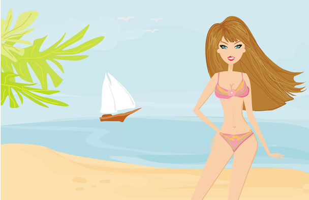 Summer beach girl - Vector, Imagen