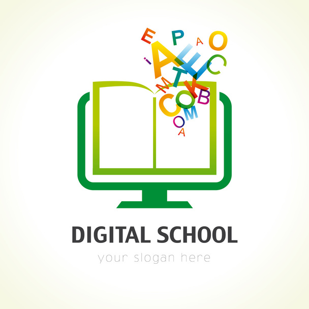 Ψηφιακό σχολείο βιβλίο αλφάβητο λογότυπο - Διάνυσμα, εικόνα