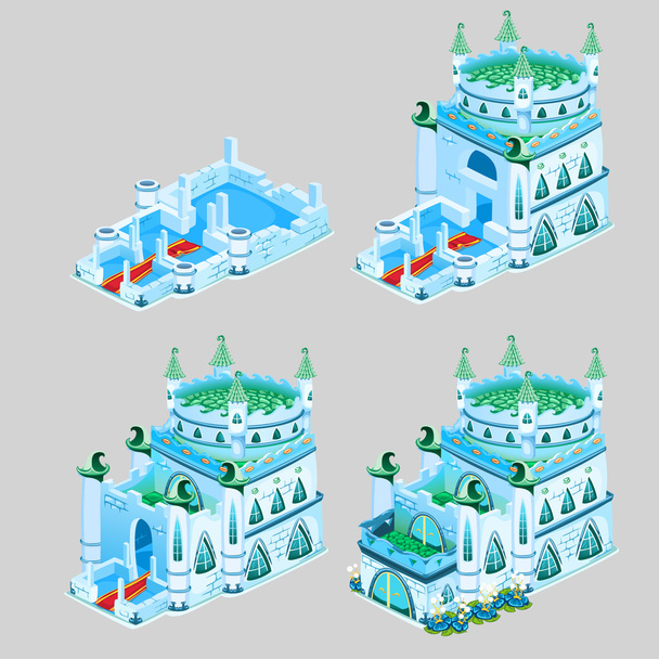 Stages of construction ice Kingdom, four icons - Vector, Image
