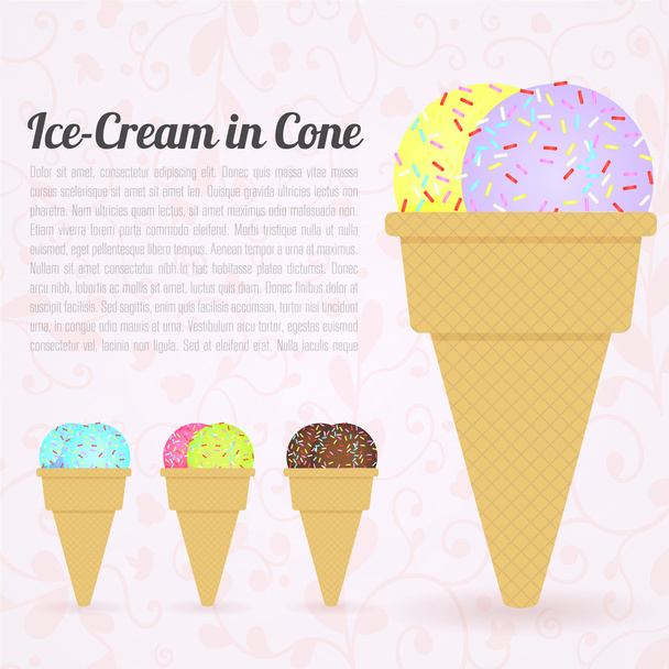 Colorful set of different flavors of ice cream.Vector  - Vektör, Görsel