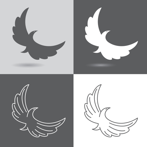 Set of four stylized rising flying bird  icon - Vector, Image
