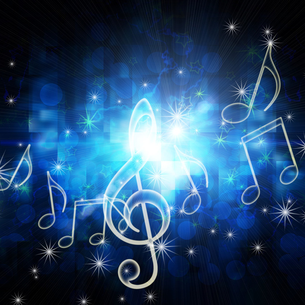 Glowing musical symbols with stars - Фото, изображение