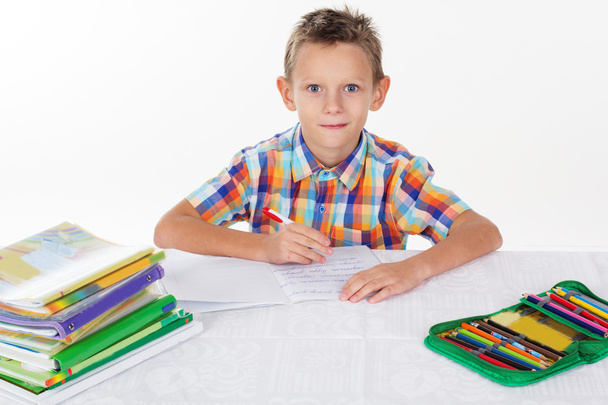 School jongen doet zijn huiswerk - Foto, afbeelding