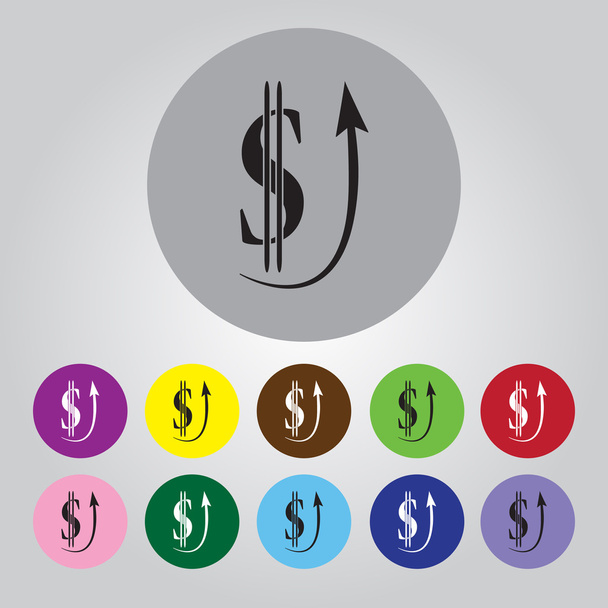 Het dollarteken stijgt pictogram - Vector, afbeelding