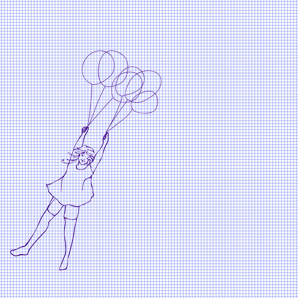 Дети летают на воздушных шарах
 - Вектор,изображение