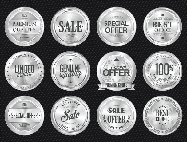 Retro vintage sale silver badge and labels collection - Vector, imagen