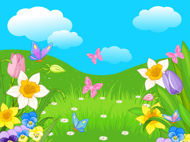 Illustration of Easter landscape - Vettoriali, immagini