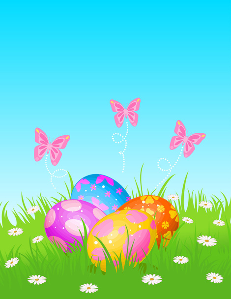 Huevos de Pascua rodeados de mariposas
 - Vector, imagen