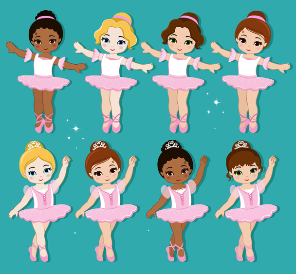 Illustration vectorielle de jolies petites ballerines. Chaussons de ballet. Clip art personnages mignons, tutus rose, chaussures de ballet
. - Vecteur, image