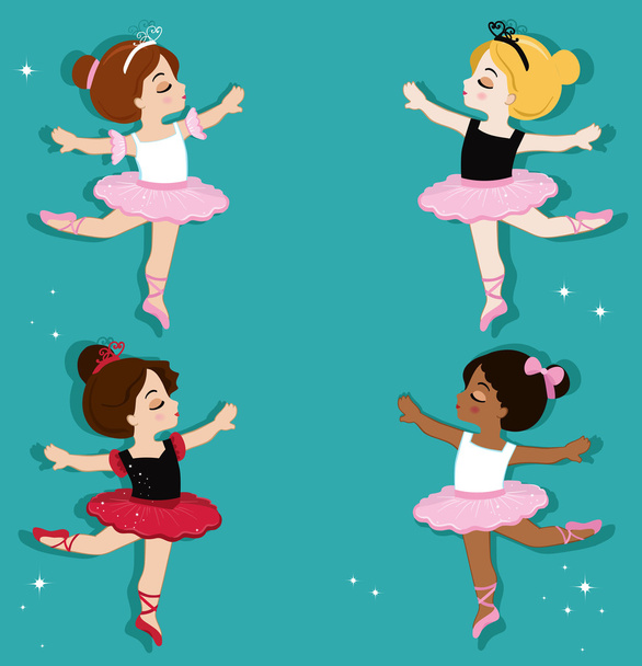 Ilustración vectorial de pequeñas bailarinas lindas. Zapatillas de Ballet. Clip art personajes lindos, tutus rosa, zapatos de ballet
. - Vector, Imagen