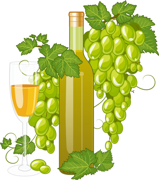 White wine bottle and wineglass - Vector, Image