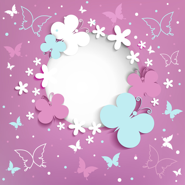 Pink background with butterflies on the frame - Vector, afbeelding