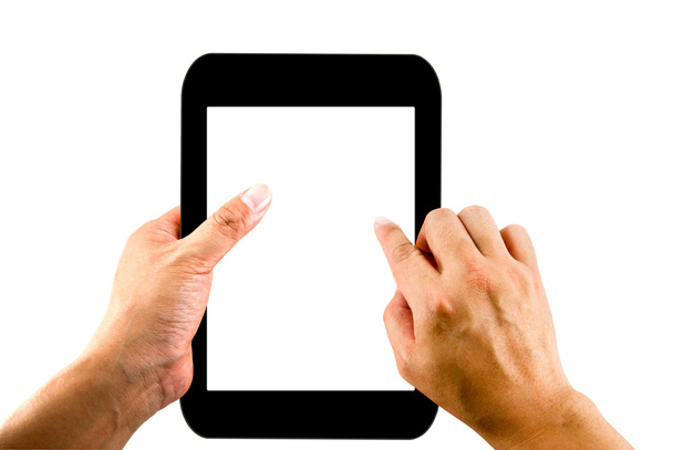 Tableta de mano con pantalla en blanco aislada sobre fondo blanco
 - Foto, Imagen