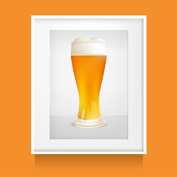 Realistic Glass Of Beer In White Frame, Photoframe. Vector Illustration - Vektori, kuva
