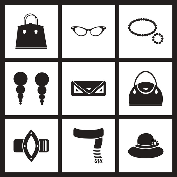 Concept icônes plates en noir et blanc accessoires femmes
 - Vecteur, image