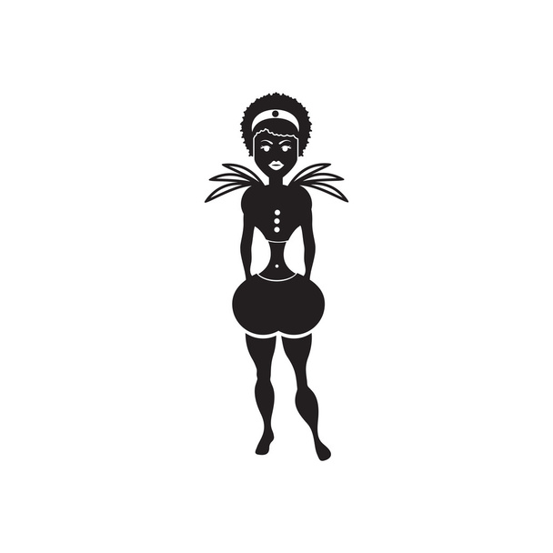 Flat icon in black and white carnival dancer - Vetor, Imagem