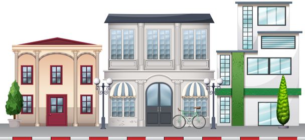 Магазины и здания вдоль дороги
 - Вектор,изображение