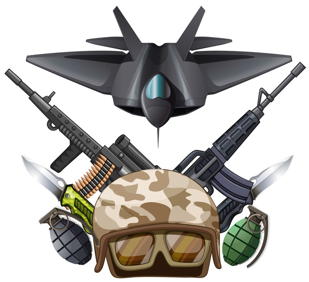 Vele soorten van wapens en vechten jet - Vector, afbeelding