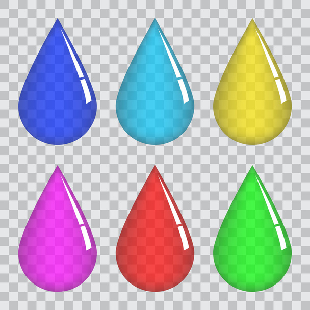 Set of transparent colored drops . - Vetor, Imagem